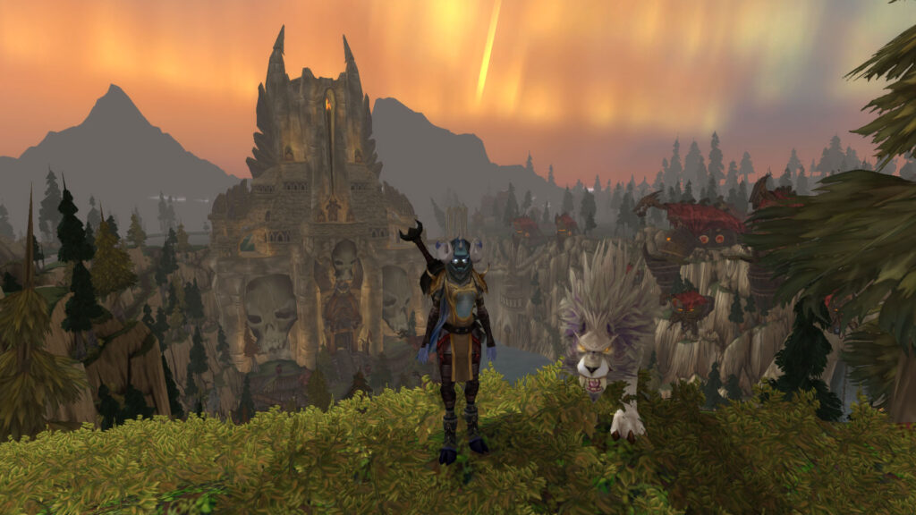 Mitt nav i mitt verklighets-exil: Min draenei hunter Infaccto och hennes nytämjda worg Romulus.